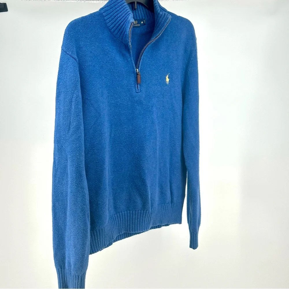 Men’s Medium French Blue‎ Polo Ralph Lauren Mockneck Sweater 1/4 Zip